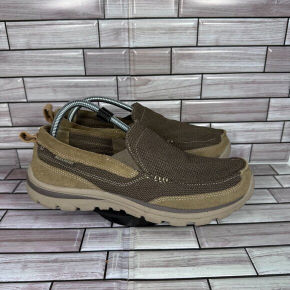 Skechers Men's Brown/Tan Relaxed Fit Memory Foam Slip-On Loafers‎ Shoe Size 9.5 - Picture 1 of 9